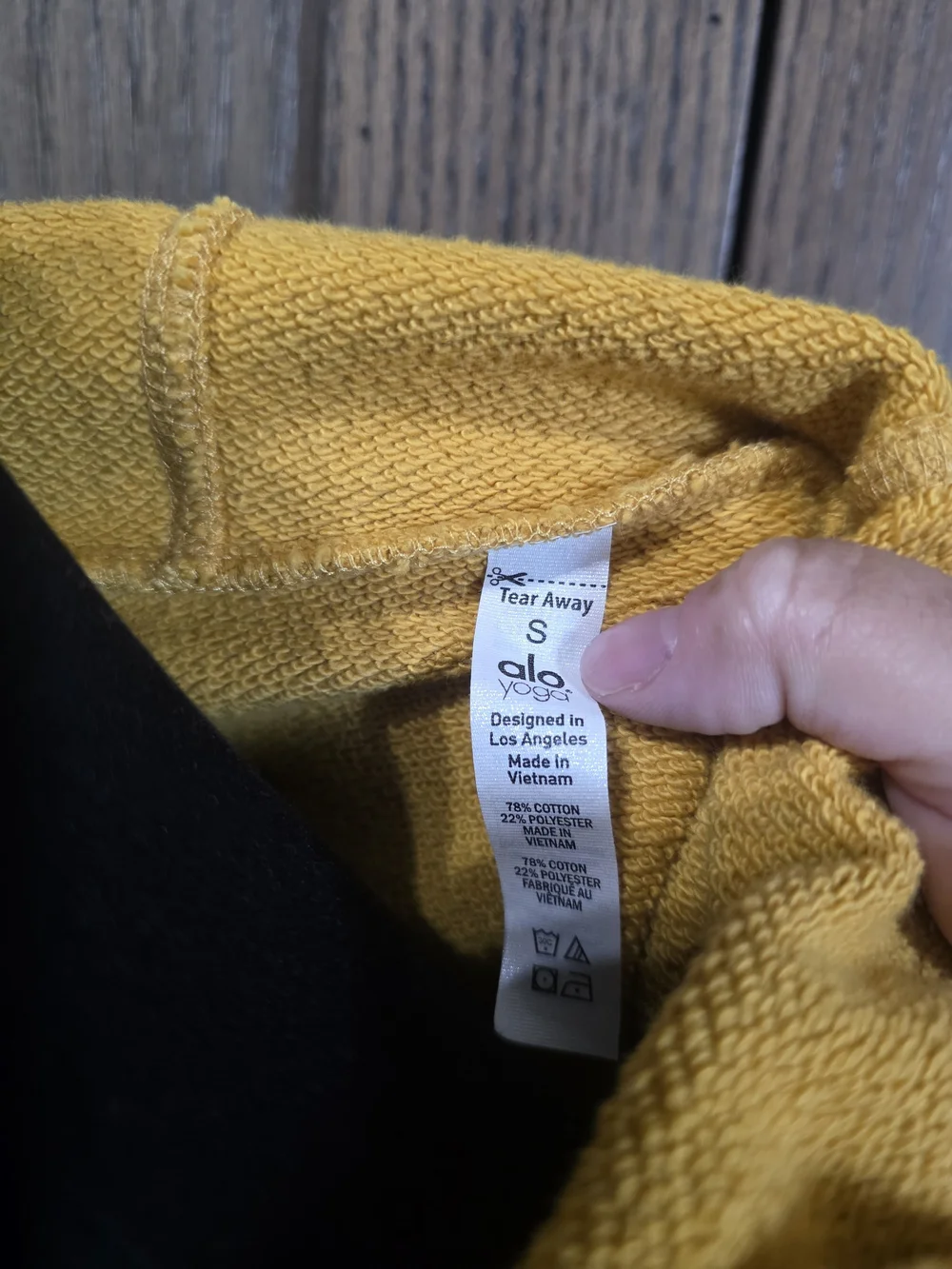 ALO Yoga Mustard Yellow Raw-Edge Hooded Sweatshirt